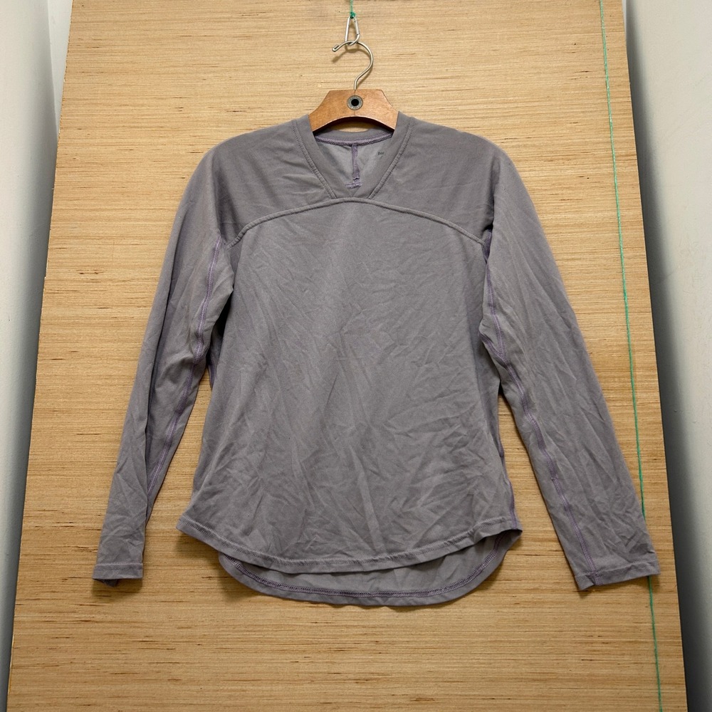 Patagonia Capilene Womens M Gray Purple V-Neck Long Sleeve Base Layer Top Shirt